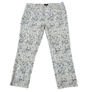 Mario Serrani White with Blue Floral Leaf Design Pull On Capri Pants Size XL